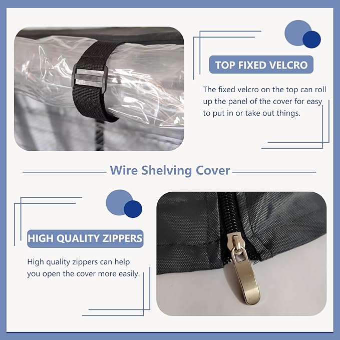 Wire Shelf Cover,600D Heavy Duty 100% Waterproof Shelf Covers for Wire Shelving,Outdoor Storage Shelves Cover for Metal Rack,48" W x 20" D x 72" H,Black with Clear Front