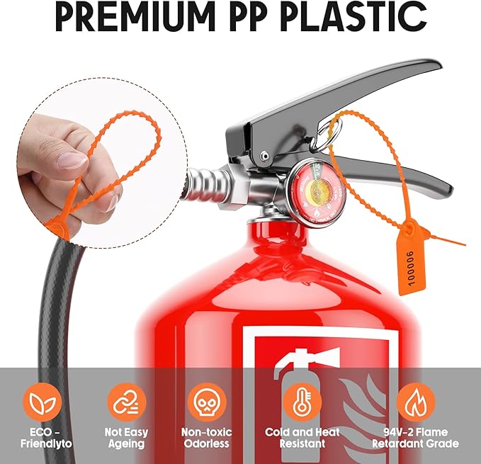 1000 Pcs Plastic Tamper Seals Fire Extinguisher Tags Security Tags Seals Safety Numbered Zip Ties Labels Safety Disposable Self Locking Signage 250 mm Length (Orange)