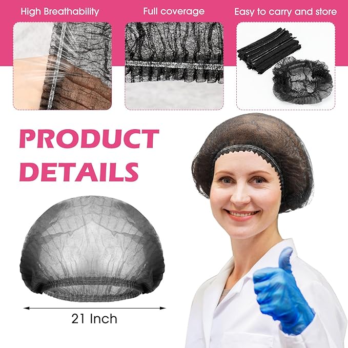 Yahenda 1000 Pcs Disposable Bouffant Caps Bulk Hair Nets 21" Non Woven Hairnet for Food Service Restaurant Lab Kitchen
