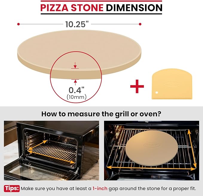 Unicook Round Pizza Stone 10.25 Inch, Small Bread Baking Stone for Oven Grill, Perfect Size for Baking Crisp Crust Personal Pizza, Bread, Cookies and More