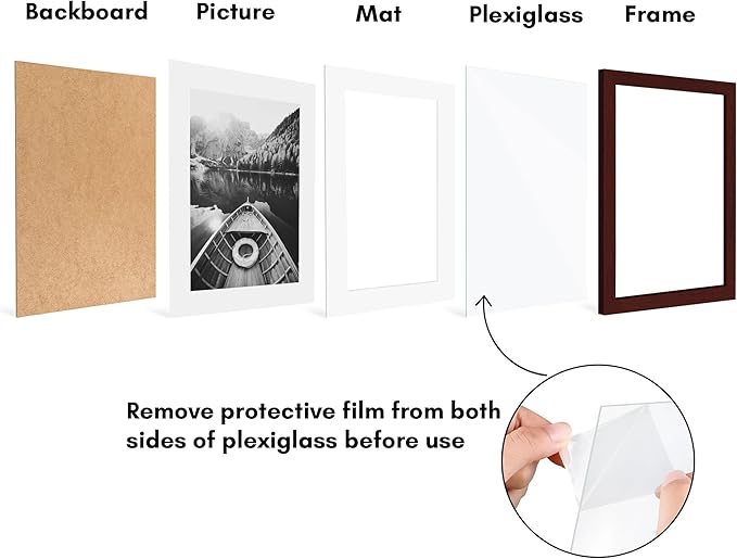 Americanflat 12x15 Picture Frame with Polished Plexiglass - Set of 5 - Use as 9x12 Frame with Mat or Display 12x15 Photo Without Mat - Galleria Collection - Picture Frames for Wall Display - Mahogany