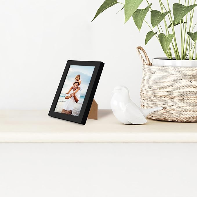 Americanflat 3x5 Picture Frame with Polished Crystal-Clear Glass - Streamline Collection - Thin Border Photo Frame for Tabletop Display - Easel Stand Included - Black