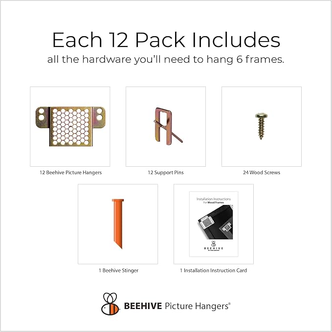 50 Pcs Picture Hanging Kit, The Ultimate Picture Hangers for Wood Frames and Canvases, for use on Drywall, Requires No Measuring or Moving Hardware to Hang Artwork, Hangs 6 Frames