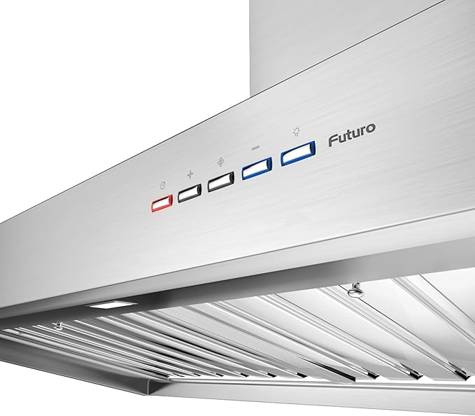 Futuro Futuro Marino 48 Inch Wall-mount Ducted Range Hood, Professional-Style Design, Stainless Steel, LED, Ultra-Quiet, with Blower