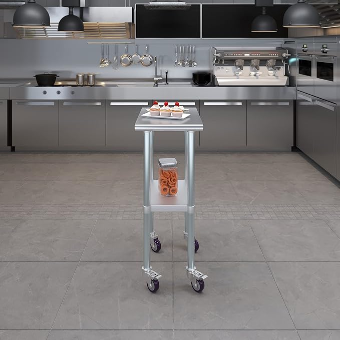 AmGood 15" Long x 24" Deep Stainless Steel Table with Casters
