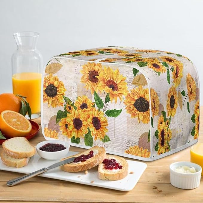 Vintage Sunflower Print Toaster Cover 4 Slice Dustproof Covers Small Appliance Cover Bread Maker Covers Dust Protection Kitchen Accessories