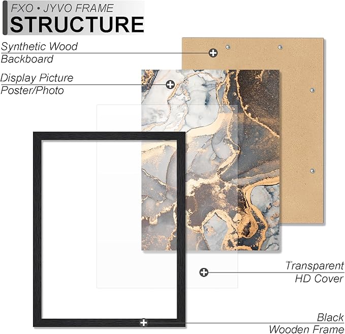 Engineered Wood 10x13 Picture Frame Set of 3, Black Frame for 10 x 13 Inch Picture Poster Photo, Light Weight 10 by 13 Frame with Wood-grain for Wall - 3 Pack/Black/10 x13