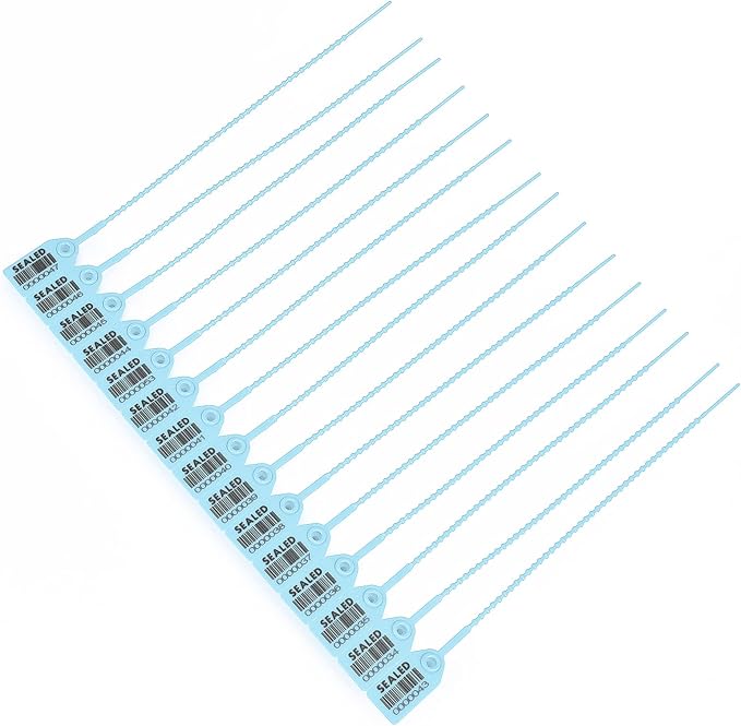 500 Light Blue Plastic Barcode Seals, Numberd Plastic Tamper Seals Security Tags, Pull-Tite Safety Zip Ties, Tamper Proof Tags Plasic Locks for Fire Extinguishers