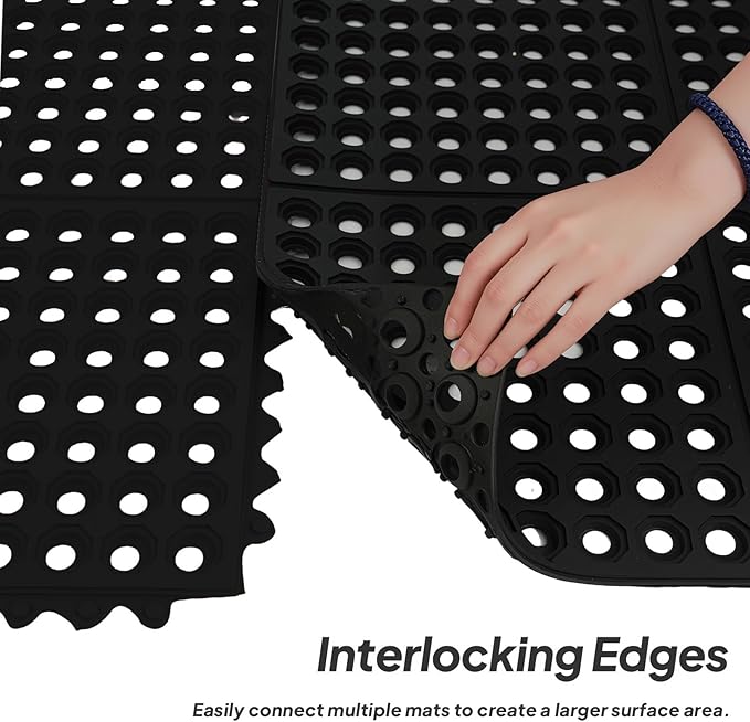 ROVSUN Rubber Floor Mat with Holes, Anti-Fatigue/Non-Slip Drainage Mat, for Industrial Kitchen Restaurant Bar Bathroom Utility Garage Pool Entry Door Mat, Indoor (36'' x 36'' Black 1Pcs)