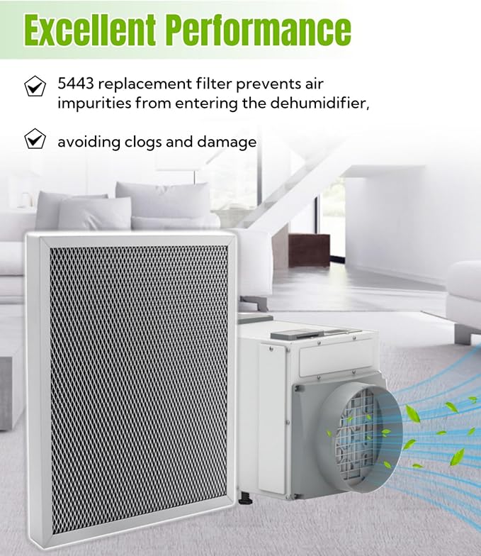2 Packs 5443 Basement Dehumidifier Filter Fits for Whole-House Dehumidifiers Models 1830 1850 1852 and Ventilation Models 8191 8192,12″x 10″x 0.8″Washable MERV 8 Filter Replacement