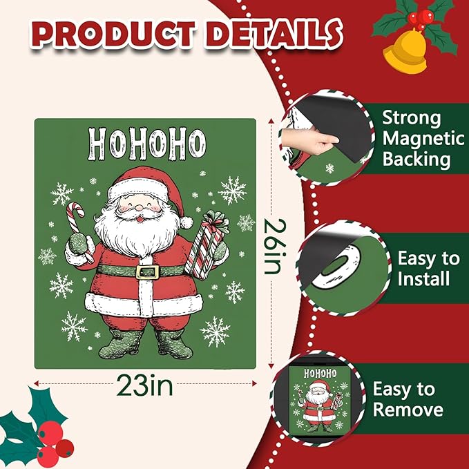 Christmas Santa Dishwasher Magnet Cover, 23" W x 26" H Fridge Magnetic Stickers Reuseable Magnet Panel Decal Cover for Washing Machine Fridge Microwave Cabinet Kitchen Christmas Decoration