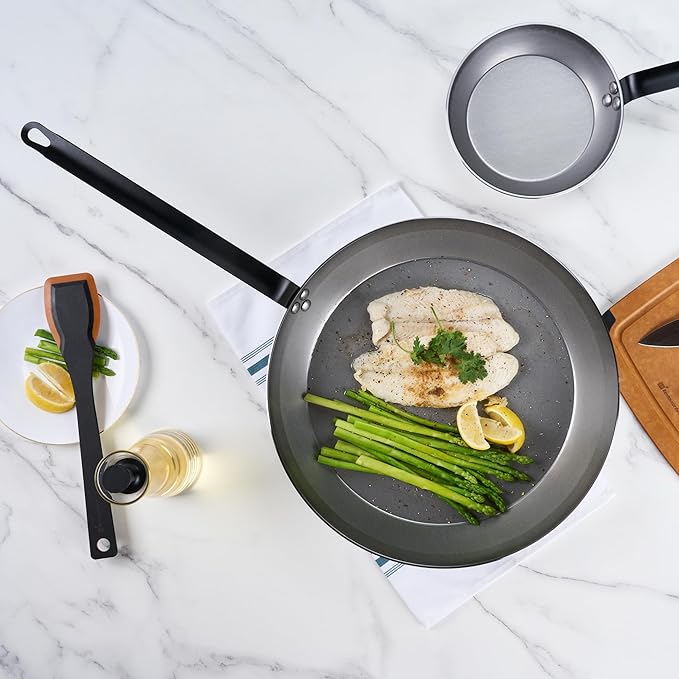 Restaurantware Met Lux 16 Inch Fry Pans, 6 No-Stick Frying Pans - Induction-Ready, Triple-Riveted, Silver Carbon Steel Cooking Skillets, Durable, For Searing, Sauteing, And Browning Food