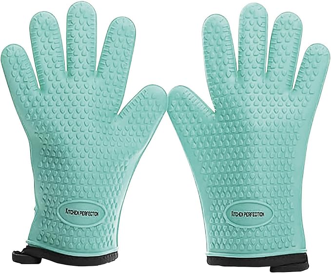 KITCHEN PERFECTION XL Silicone Smoker Oven Gloves-Extreme Heat Resistant BBQ Gloves-Handle Hot Food Right on Your Grill Fryer&Pit|Waterproof Grilling Cooking Baking Mitts|Superior Value Set+3 Bonuses
