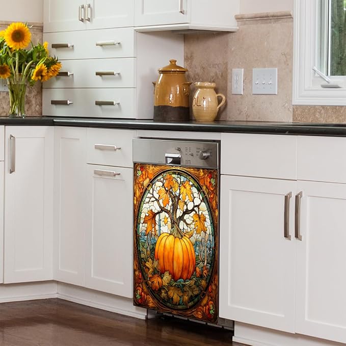 Fall Pumpkin Autumn Thanksgiving Dishwasher Magnet Cover Magnetic Dishwasher Decorative Cover Front Dishwasher Door Covers Reuseable Dishwasher Covers Panel Decal for Kitchen Home Appliances 23" X 26"