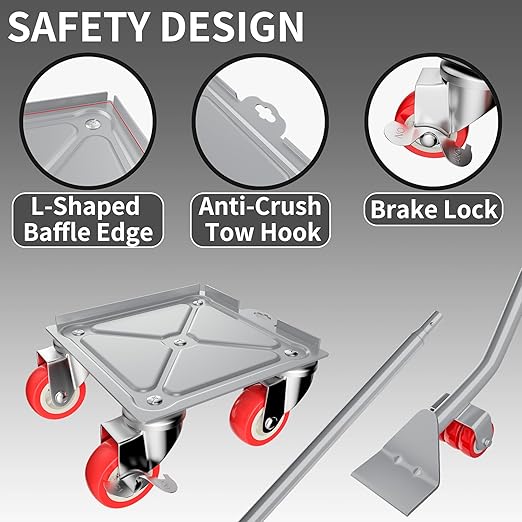 Furniture Dolly,Furniture Movers with 5 Wheels,Carbon Steel Panel Heavy Duty Dolly,Furniture Lifter with 5 360° Rotatable Rubber Universal Wheels,Maximum Load 3474 LBS(Silver)
