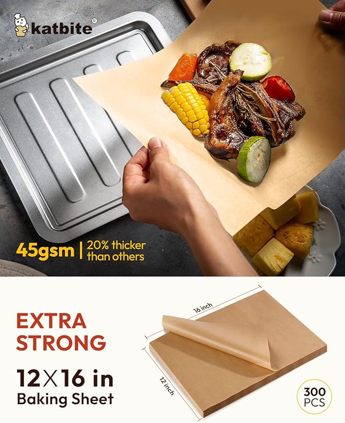 Katbite 600 Sheets 12x16 In Parchment Paper, Heavy Duty Baking Paper, Unbleached Non-stick Sheets for Air Fryer, Grilling, Steaming Cooking Bread Cake and Wrapping Foods