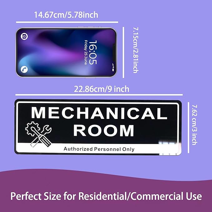 Door Sign,RAMIEYOO Acrylic Authorized Personnel Only Signs for Door,Black and White - 9"x 3" (Mechanical Room)