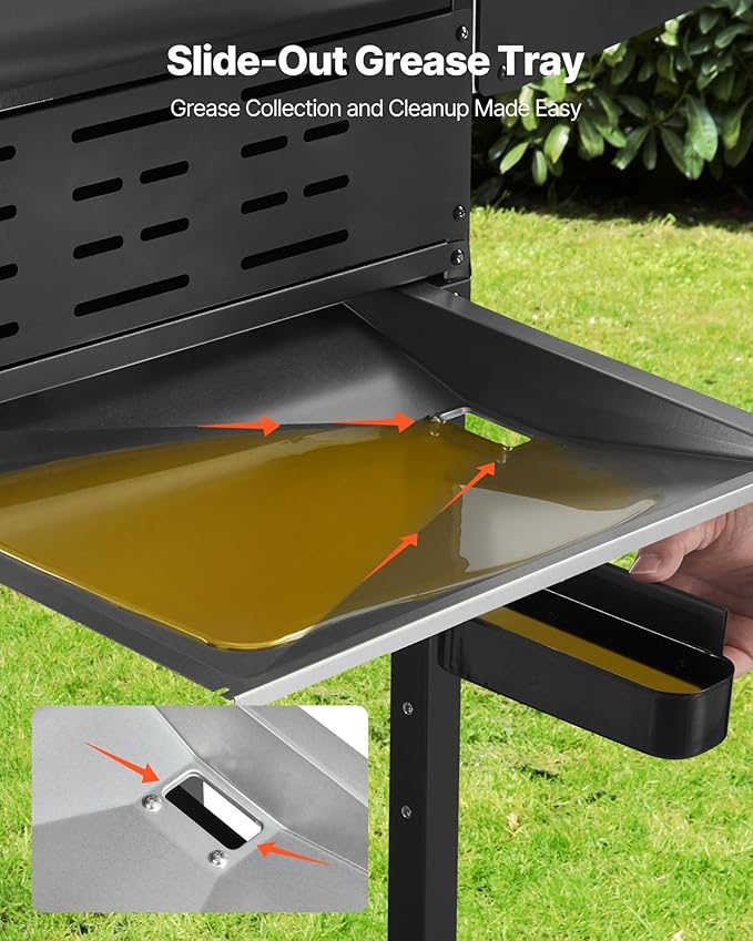 VEVOR Gas Grill, 3 Burner Propane Gas Grill with Spacious 338 SQ.In Grilling Area, Carbon Steel Enamel Grates, Outdoor 36,000 BTU Patio Garden BBQ Grills with Foldable Side Shelves, Carbon Steel