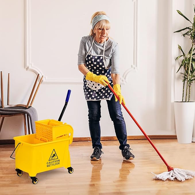 ARLIME Mop and Bucket Set with Wringer On Wheels, 21 Quart Capacity Portable Wringer Trolley on Wheels, Side Press Floor Cleaning Wavebrake w/Handle, Mop Bucket for Home, Commercial, Restaurants