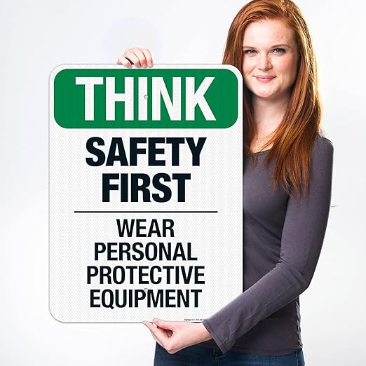 Think Safety First Wear Personal Protective Equipment Sign, 18x24 Inches, 3M EGP Reflective .080 Aluminum, Fade Resistant, Made in USA