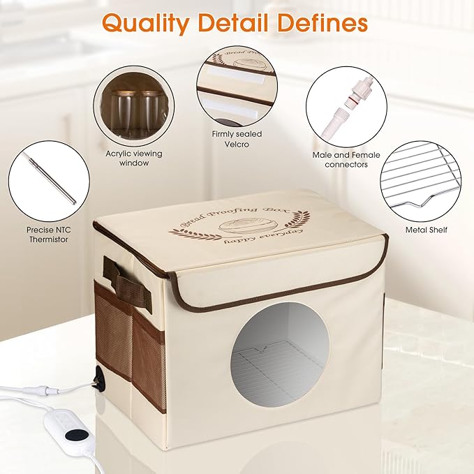 Foldable Bread Proofing Box with Temperature Timer Controller (86-113℉),Space-Saving Dough Proofer with Metal Rack,Sourdough Starter Warmer,Proofing Box for Bread Baking,Pizza,Yogurt,Seed Starting