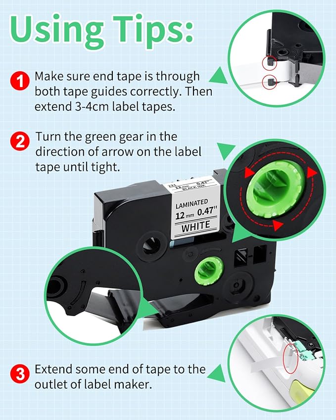Labelife Replacement for Brother P Touch Label Maker Tape, TZe TZ Tape 12mm 0.47 Laminated Colored for Brother PT-D210 PT-D220 PT-H110 PT-D600 PT-D610BT, White/Clear/Red/Blue/Yellow/Green, 6-Pack