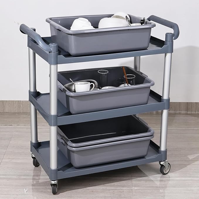 4 Pack 22 Liters Food Grade Bus Tub, Large Commercial Bus Bin Boxes, Grey Dishpan Basin