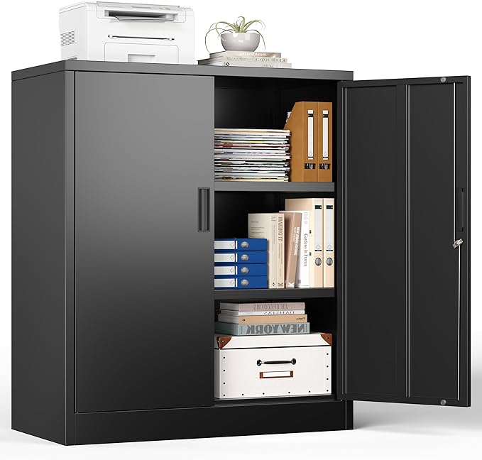 BESFUR Metal Storage Cabinets with Adjustable Shelves and Doors, 36" H Black Locking Storage Cabinet for Home, Office, Garage, Utility Room and Basement