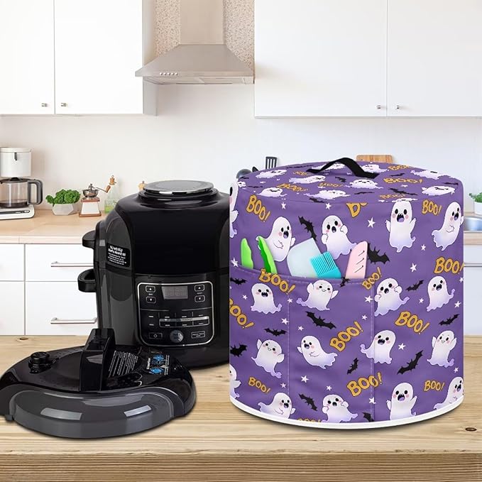 Halloween Cartoon Ghost Kitchen Appliance Dust Cover Decoration 6 Quart Pressure Cooker Rice Cooker Air Fryer Cover with Top Handle and Storage Pocket