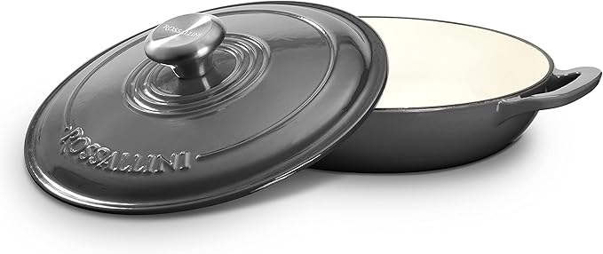 Signature Enameled Cast Iron Braiser, Non-Stick Serving Pot with Tight Fitting Lid for Perfect Roasting, Baking, Sauteing, Searing, and Pan Frying | 2.25Q (2.1L) - Oyster Grey