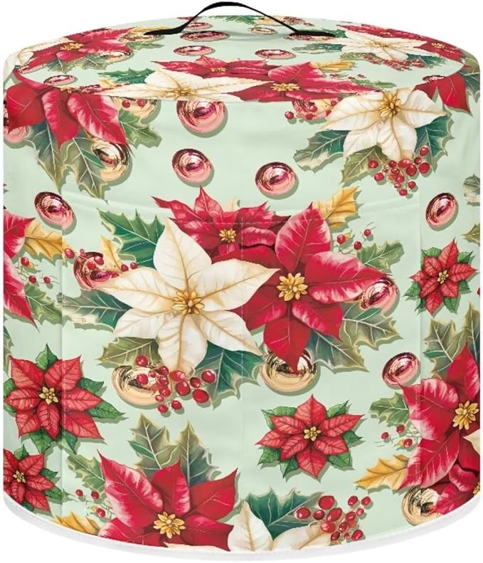 Christmas Flower Dust Cover for Kitchen Instant Pot Accessories Appliance Cover Quart Pressure Cooker Air Fryer Rice Cooker Kitchen Appliance Dust Covers with Storage Pockets Size L