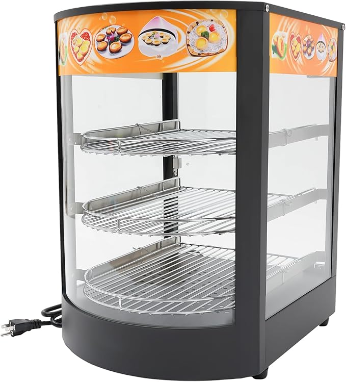 3-Tier Food Warmer, 800W Commercial Food Warmer Display Electric Heating Pizza Pastry Warmer Display Case 85-185℉ for Buffet Restaurant Countertop Catering Hot Box Warming Holding Cabinet