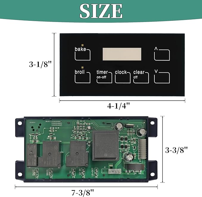 316455500 Oven Range Stove Clock Control Board 7 Button Control Board Clock Replacement(Include Overlay), Replacement for Numbers 316220725, Compatible with Frigidaire Range Control Board