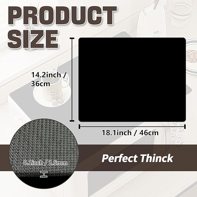 2PCS Black Rubber Mat for Microwave Top Cover, Nonstick Heat Resistant Micro-Wave Oven Cover, 18"x14" Non Slip Oven Kitchen Counter Protector Pad, Air Fryer Mat for Counter Heat Resistant