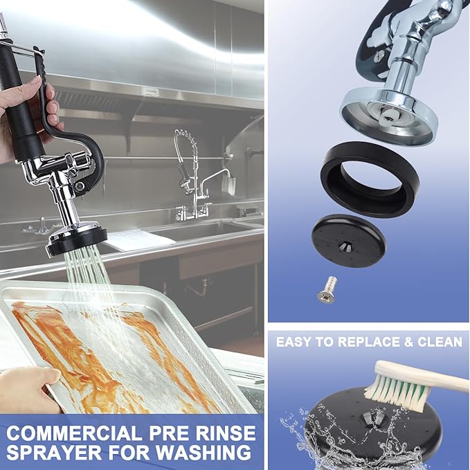 Commercial Sink Faucet with Sprayer 8" Center Wall Mount Kitchen Sink Faucet with 8” Swing Spout 18" Hose Commercial Kitchen Faucet 20" Height Pull Down Spray for Restaurant, Industrial