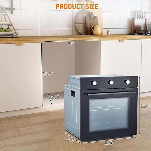 24 Inch Built-in Electric Single Wall Oven, 2.5 Cu.ft Stainless Steel Convection Oven with 8 Cooking Functions, Mechanical Knob Control, 500℉ Max Temperature, 3-Layer Tempered Glass Door