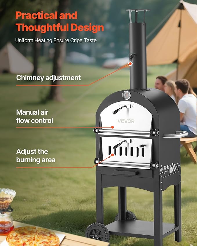 VEVOR Outdoor Pizza Oven, 12" Pellet Fire Ovens, 2-Layer Pizza Oven Wood Fired, Wood Burning Outdoor Pizza-Oven with 2 Removable Wheels, 1000℉ Max Temperature Fired Pizza-Maker Ovens for Barbecue