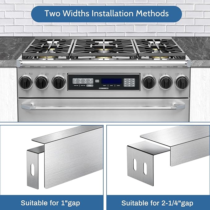 30" Slide-in Range Rear Filler Kit W10113901A with 2pcs Silicone Stove Gap Covers, Cooktop Trim Kit Between Stove and Backsplash for Whirlpool & Most Brand, 316 Stainless Steel (Silver)
