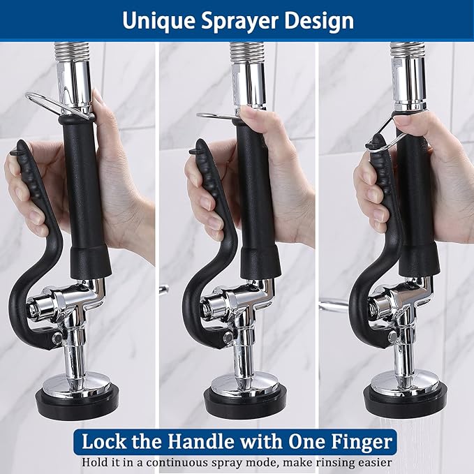 Commercial Sink Faucet with Sprayer, 8 Inch Center Wall Mount Kitchen Faucet with 12” Swing Spout 36” Height Compartment Sink for Restaurant Industrial, Chrome Polished