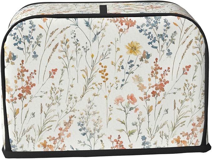 2 Slice Toaster Cover for Kitchen Wildflower Flower Botanical Spring Waterproof Dustproof Toaster Dust Cover with Side Pockets Decorative Universal Cover for Wide Slot Toasters Small Appliances