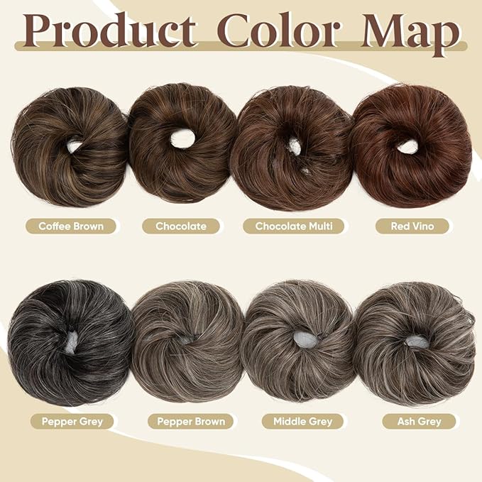 CJL HAIR 2PCs Small Cute Messy Bun Hair Piece for Thin Hair Women Mini Synthetic Curly Bun Scrunchies Updo Hairpieces Pepper Brown