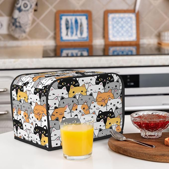 Toaster Cover 2 Slice Cute Cartoon Cat Animal Waterproof Appliance Cover with Hang Loop Bread Baker Toaster Cover for Kitchen