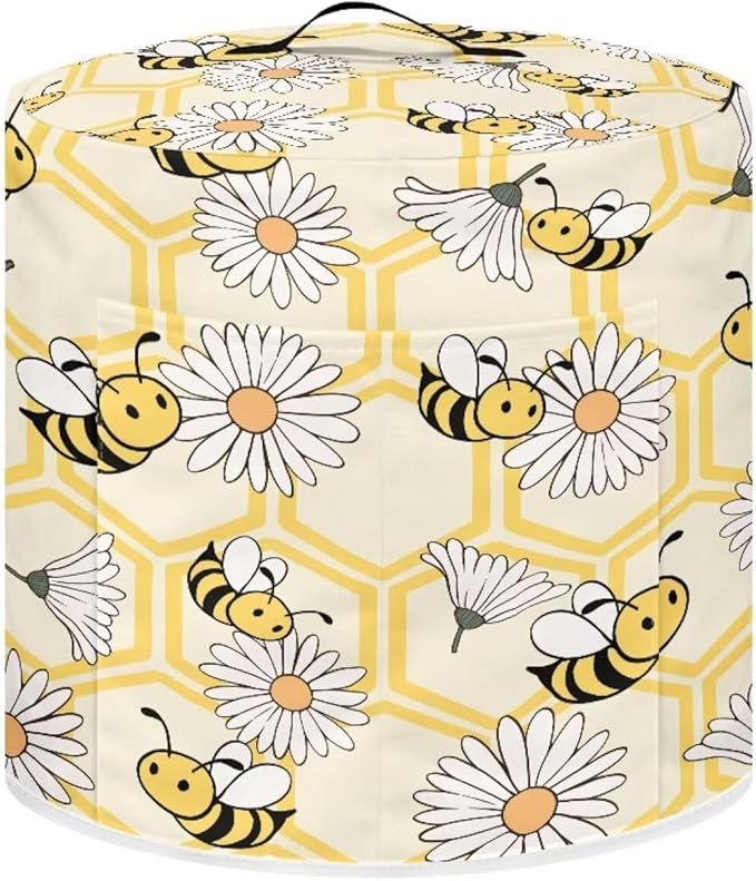 Daisy Bees Print Kitchen Appliance Decor 6 Quart Pressure Cooker/Air Fryer/Rice Cooker DusT Cover with Top Handle and Storage Pockets Machine Washable