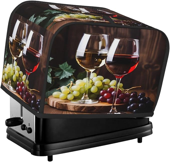 Toaster Cover 2 Slice Red Wine Glass Grapes Waterproof Appliance Cover with Hang Loop Bread Baker Toaster Cover for Kitchen