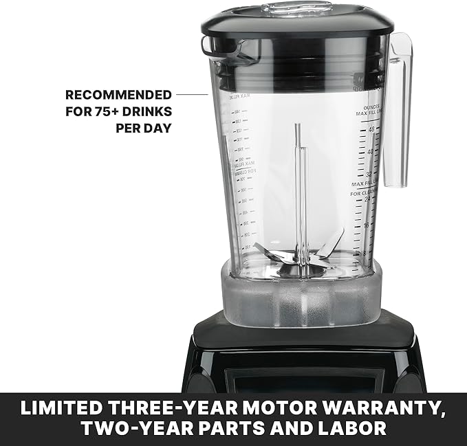 Waring Commercial MX1200XTXP 3.5 HP Blender with Variable Speed Dial Controls and 48 oz. BPA Free Copolyester Container, 120V, 5-15 Phase Plug,Black