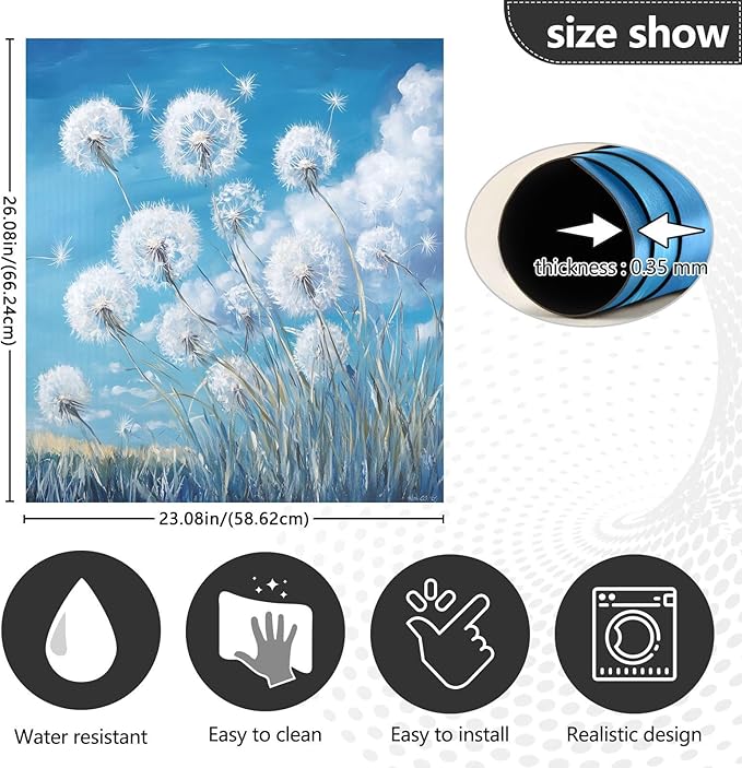 Dishwasher Magnet Cover, Dandelion Magnet Sticker Fridge Panel Decal for Home Kitchen Decor, 23x26in