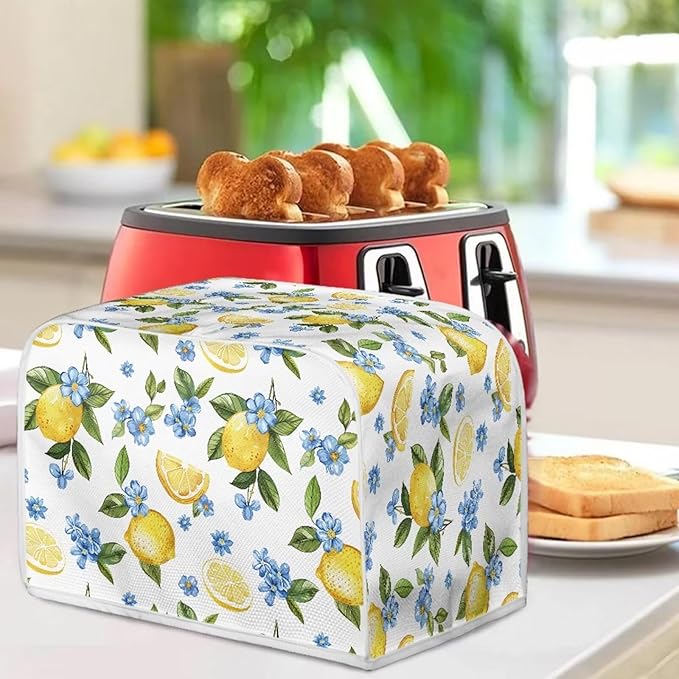 Lemon Floral Print Toaster Covers 2 Slice Bread Maker Covers Toaster Oven Cloth Cover Kitchen Accessories Cover with Handle Dust Protection