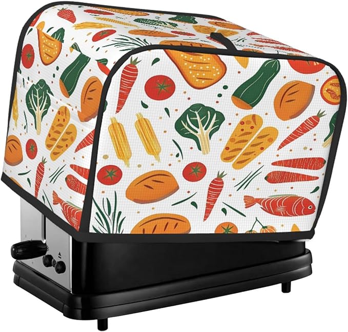 Toaster Cover 2 Slice Bread Vegetables Food Waterproof Appliance Cover with Hang Loop Bread Baker Toaster Cover for Kitchen