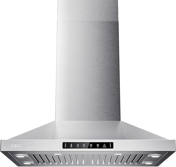 30 Inch Island Range Hood, 390 CFM kitchen Hood with Dual-Sided Touch/Gesture Control, Convertible Ducted/Ductless, Ceiling Mount, 3 Stainless Steel Baffle Filters, 3-Speed Fan