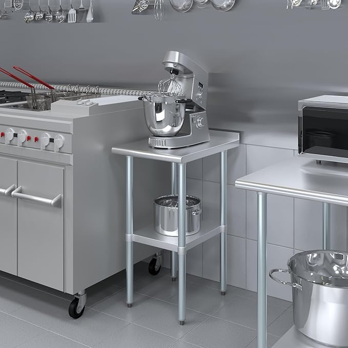 AmGood Stainless Steel Work Table with 1.5" Backsplash | Metal Kitchen Food Prep Table | NSF (18" Long x 24" Deep)